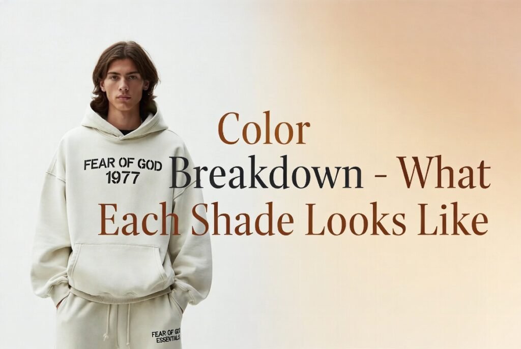 Cream, Beige, Brown & Green Fear of God Essentials Tracksuits: The Complete 1977 Guide 3 Color Breakdown – What Each Shade Looks Like