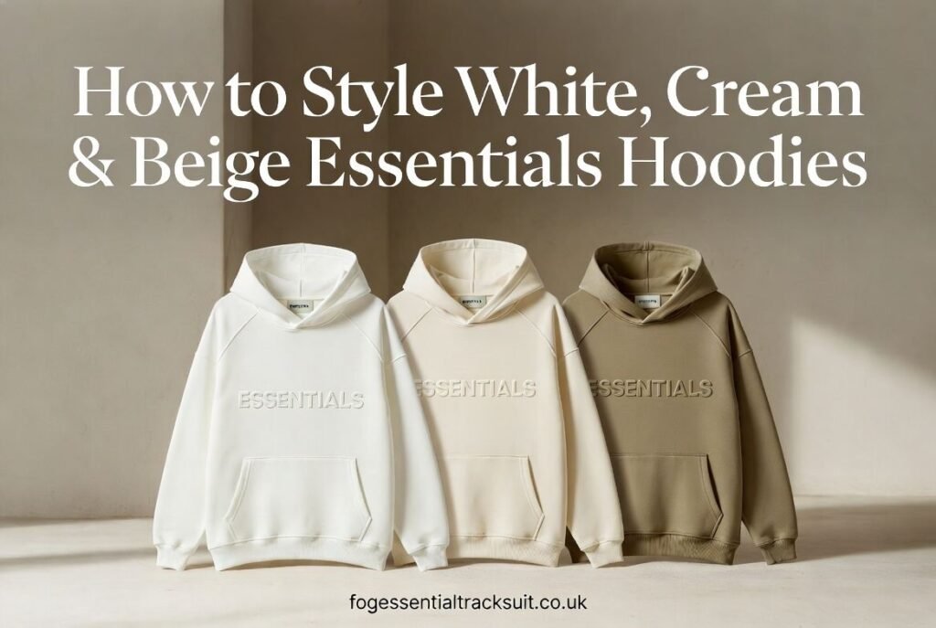 How to Style White, Cream & Beige Essentials Hoodies