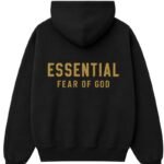 Fear of God Essentials Black Hooded Sweatshirt side profile dropped shoulders