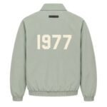 Fear of God Essentials 1977 Jacket Seafoam Back View – Flocked 1977 Logo