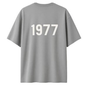 Fear of God Essentials 1977 T-Shirt Gray back view plain clean design heavyweight cotton