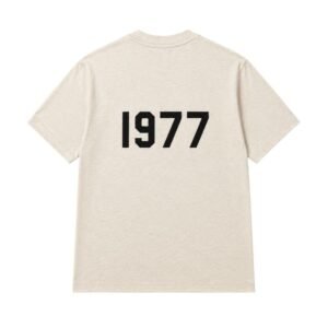 Fear of God Essentials 1977 T-Shirt Oatmeal back view plain clean design heavyweight cotton