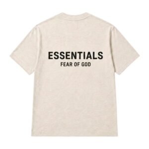 Fear of God Essentials T-Shirt Oatmeal back view plain clean design heavyweight cotton
