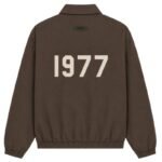 Fear of God Essentials 1977 Snap Button Jacket Brown Back View – Flocked 1977 Logo