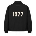 Fear of God Essentials 1977 Snap Button Jacket Black Back View – Flocked 1977 Logo